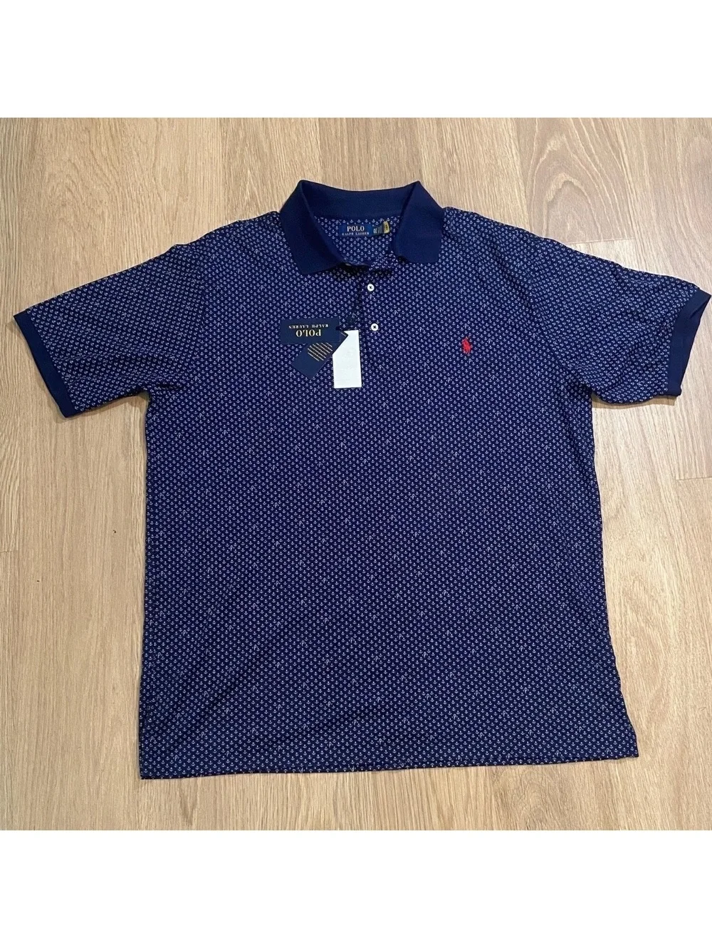 Polo Ralph Lauren Men's Navy Blue Anchor Print Polo Shirt Size XLT Cotton